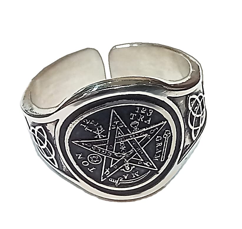 EKONAT- Anillo tetragramaton plata mujer y hombre- anillo de plata amuleto envejecido Ajustable (20/9 a 24/10.5)