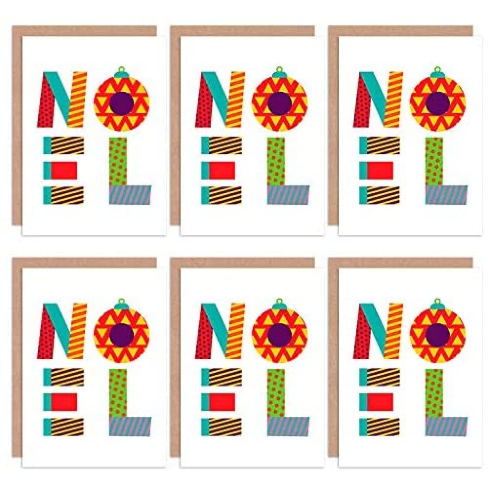 Artery8 - Noel Patchwork Christmas Cards - Pack of 6 - White