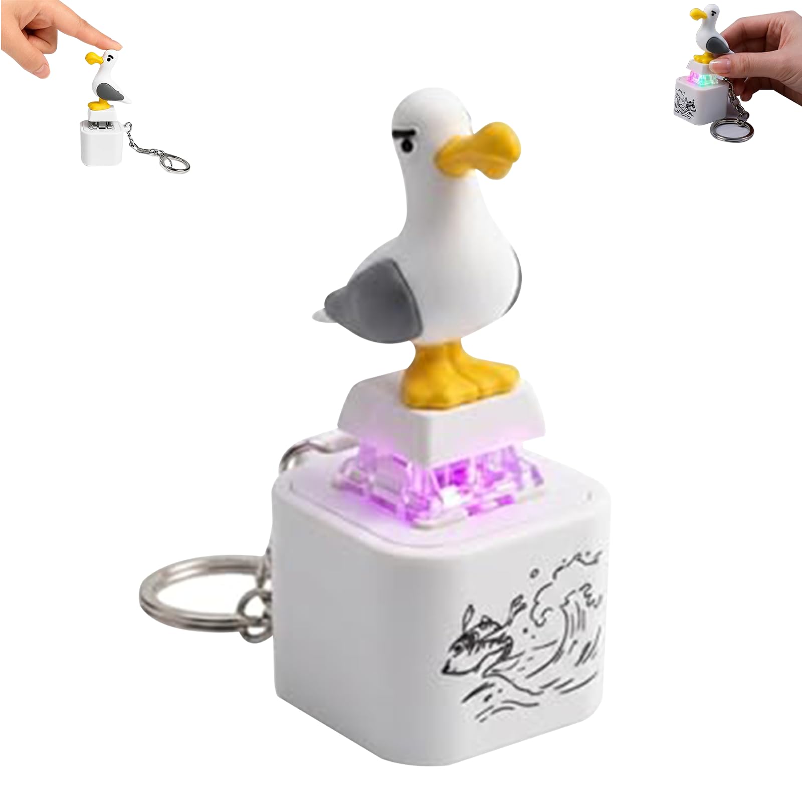 Seagull Mine Sound Button Keychain, USB-C Rechargeable Fidget Toy with LED Flash, Tactile Clicker Stress Relief Sensory Toy for Adults, Portable Keyring (1pc)