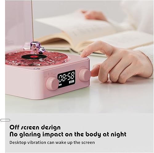 Miniatura 6 de The Waves - Reproductor de vinilo con Bluetooth con 3 luces ambientales ajustables, reproductor de discos portátil altavoz de vinilo rosa con ruido