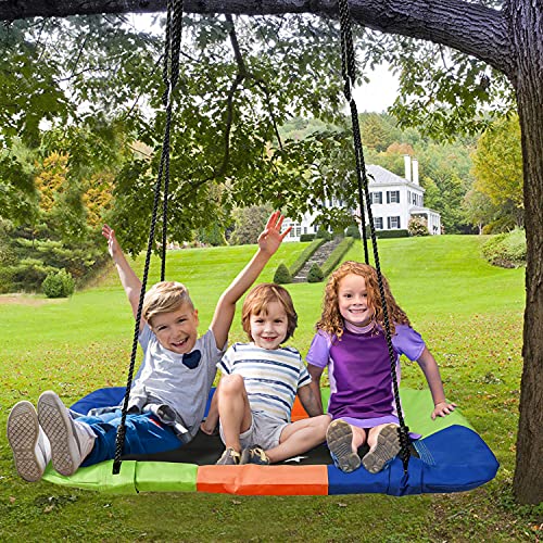Bobike Platform Tree Swing For Kids And Adult Outdoor Adjustable Multi-Strand Ropes Swing 700 Lb Weight Capacity Waterproof With Durable Steel Frame Colorful Swing #TOP5