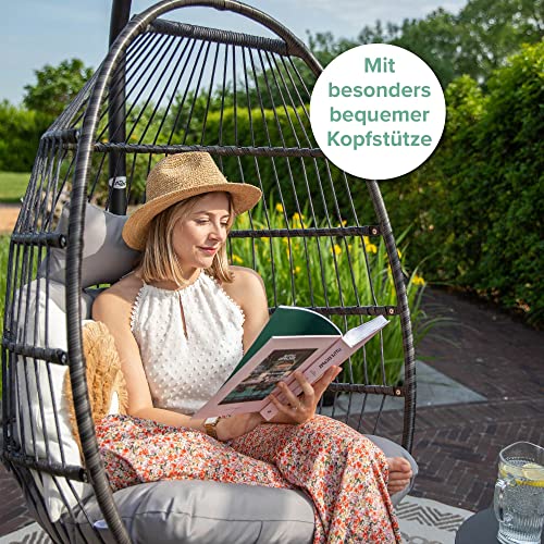 VITA5 Hängesessel mit Gestell - Bequemer Hängekorb Sessel - Rattan Hängesessel Outdoor und Indoor - Boho Egg Schaukel für Terrasse&Leseecke - 150 kg Tragkraft (Grau) 3
