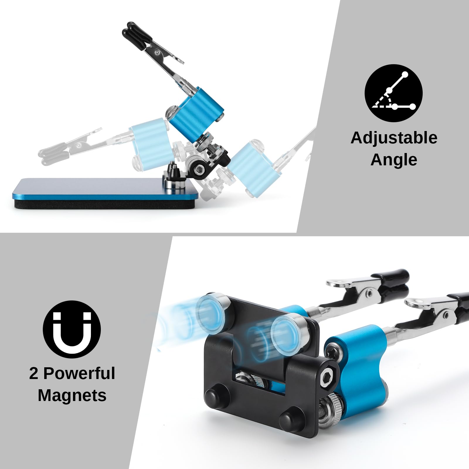 Brazos magnéticos ajustables 360° para soldar SainSmart, base compacta de acero de 9,9 x 9,9 cm, miniestación de soldadura, sujeción segura, para bricolaje, circuitos y reparación de electrónica