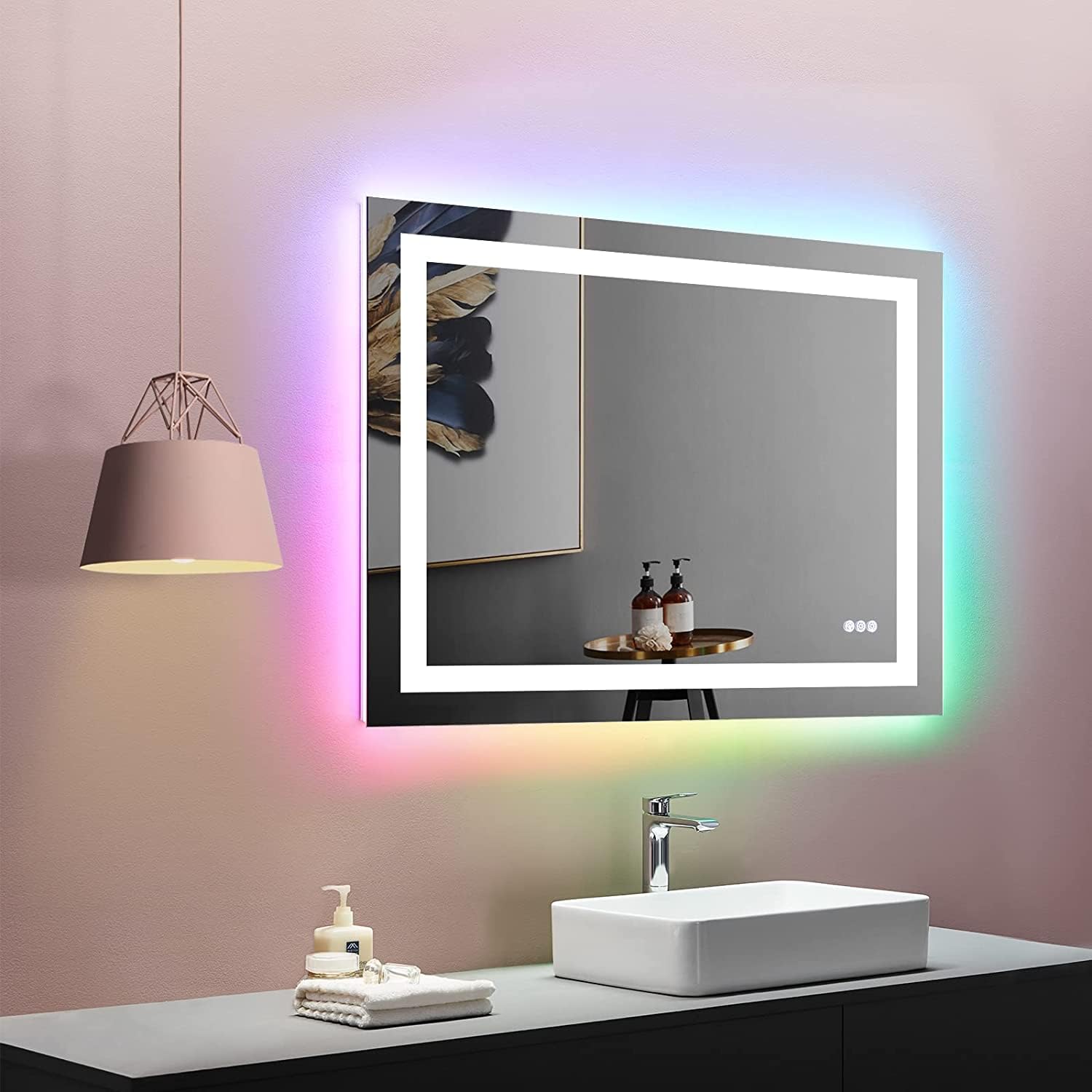 LuxorWareVanity Trident Rainbow LED Mirror with Touch ON/Off Dimmer & Fog Free Function 40"X32"