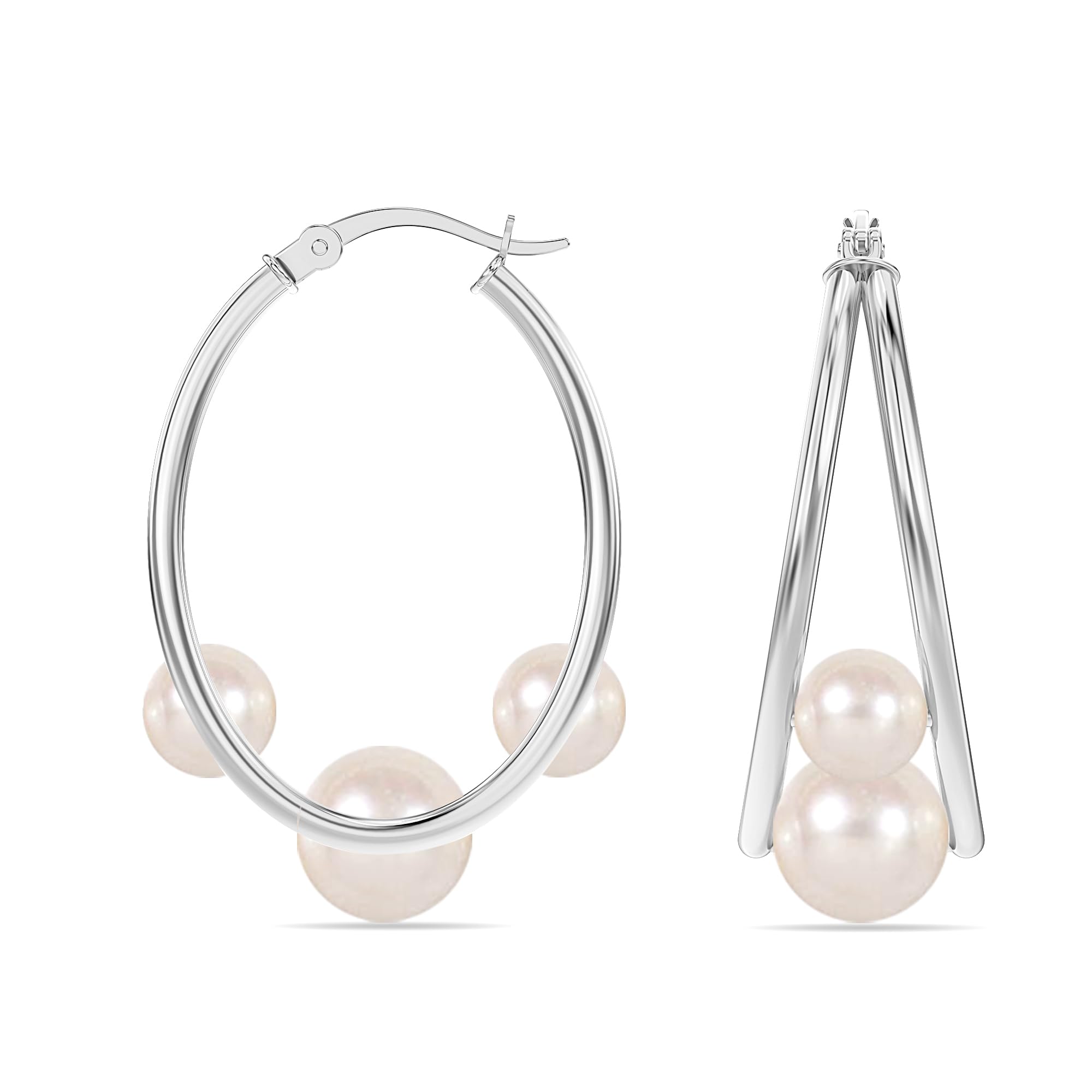 925 Sterling Silber Oval Double Hoop Ohrringe Perle Hoop Ohrring für Teenager und Frauen