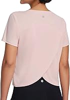 Baleaf Women's UPF 50+ Cropped Sun Shirt Short Sleeve - Quick Dry Running Workout Top Split Back Lightweight