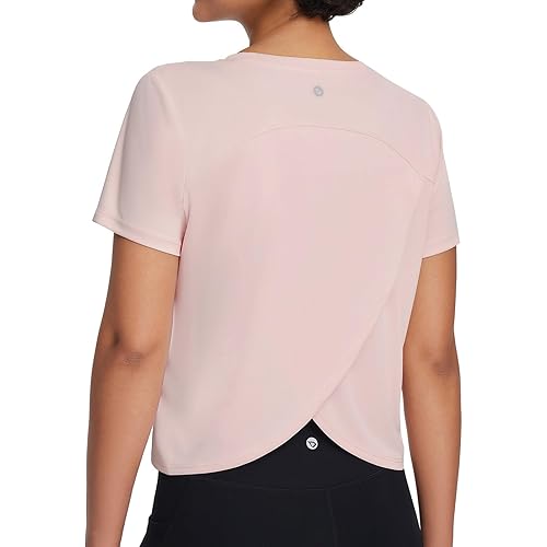 BALEAF Women's Workout Shirts Short Sleeve Cropped Split Back Athletic Tops Active Running Gym Quick Dry Sun Protection UV
