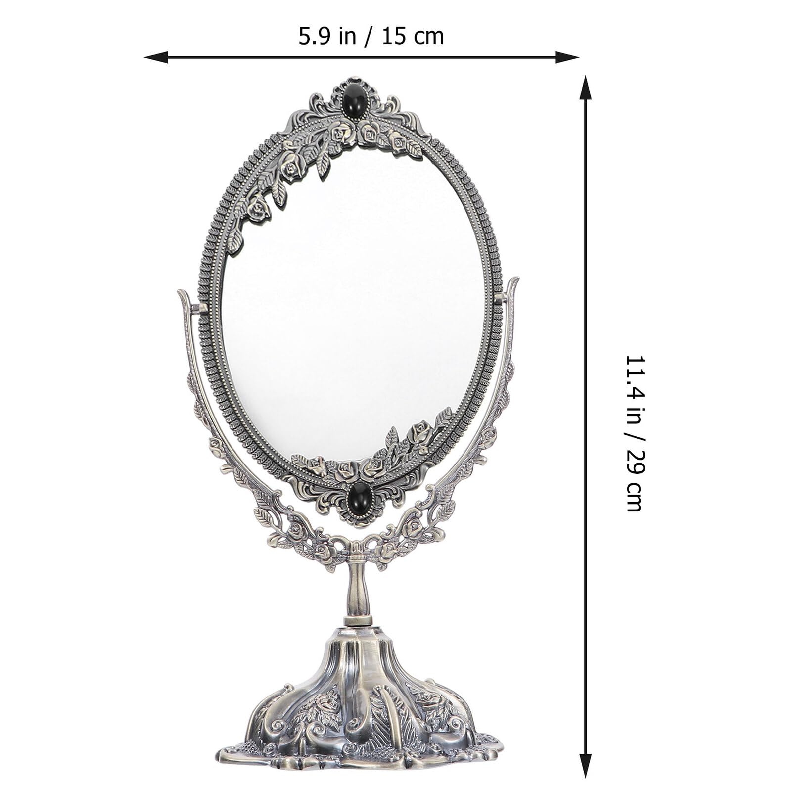 Cabilock Espejo Retro de Sobremesa Giratorio de Metal con Soporte, Espejo de Maquillaje Antiguo de Alta Definición para Obsequio y Uso Interior