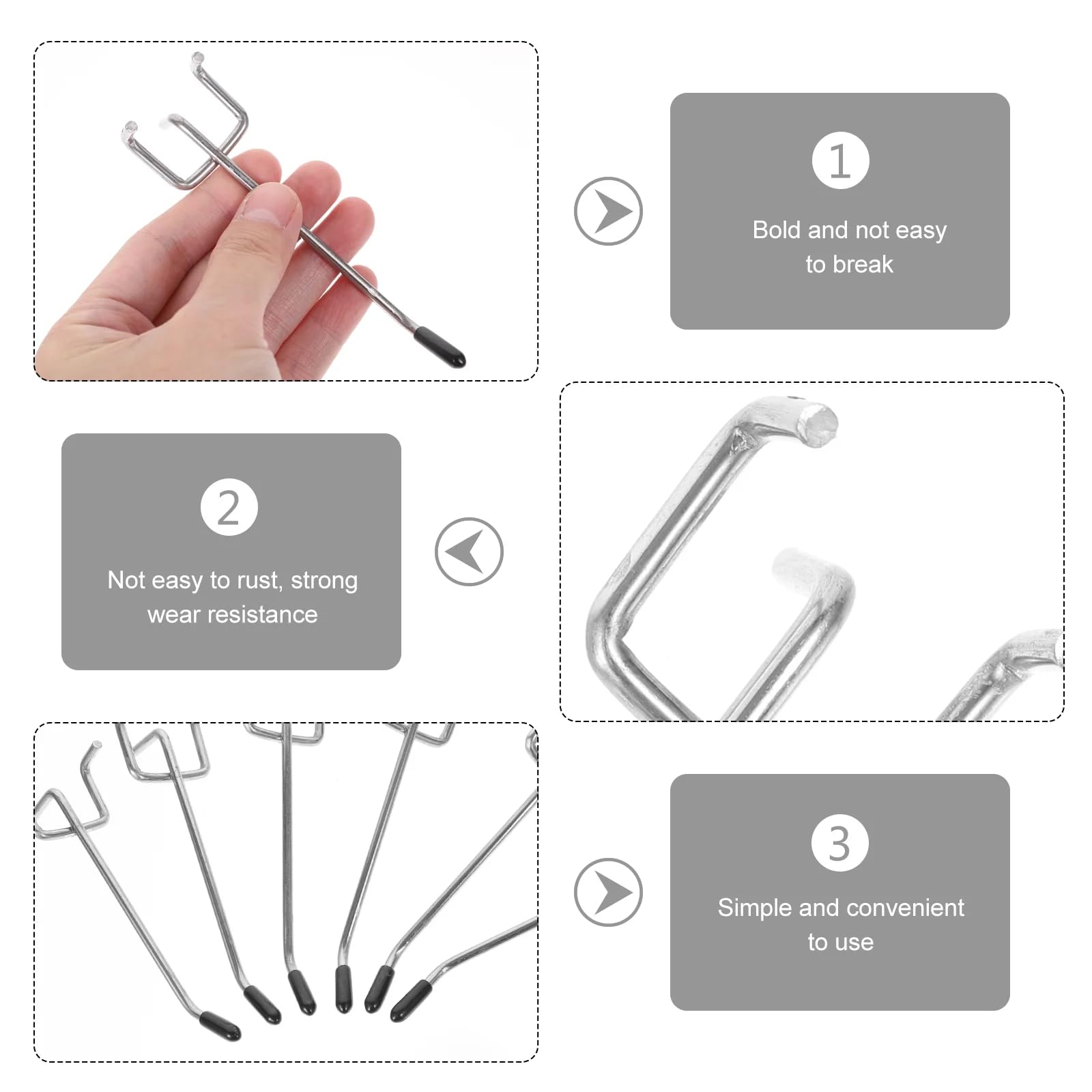 Nivithi 55PCS 15cm Metal Pegboard Hooks,2.5cm Hole Pitch,Peg Board for Tools,Peg Boards for Walls,Panel Display Hooks for Retail Store,Supermarket,Garage - Image 4
