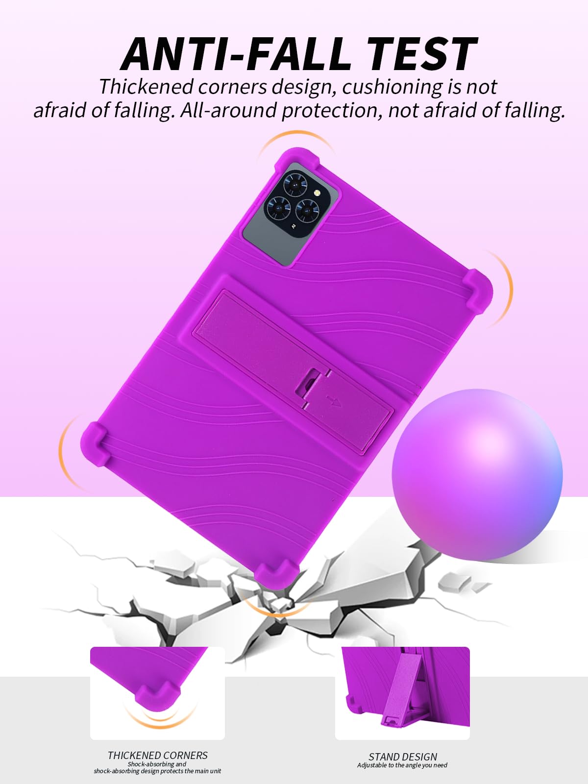 Funda protectora para tablet TABWEE T90/TABWEE T90EX de 11 pulgadas 2026, funda de silicona suave para niños de yystao con soporte ajustable (Violeta)