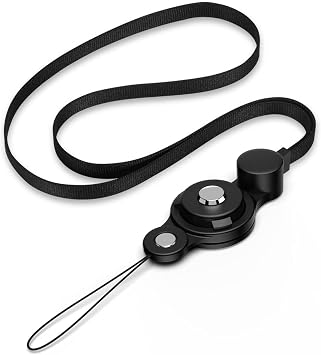 Neck Strap Durable and Anti-Drop 2-Way Easy to Attach and Detach Handy Carabiner Strap for Smartphone, Keys, Black