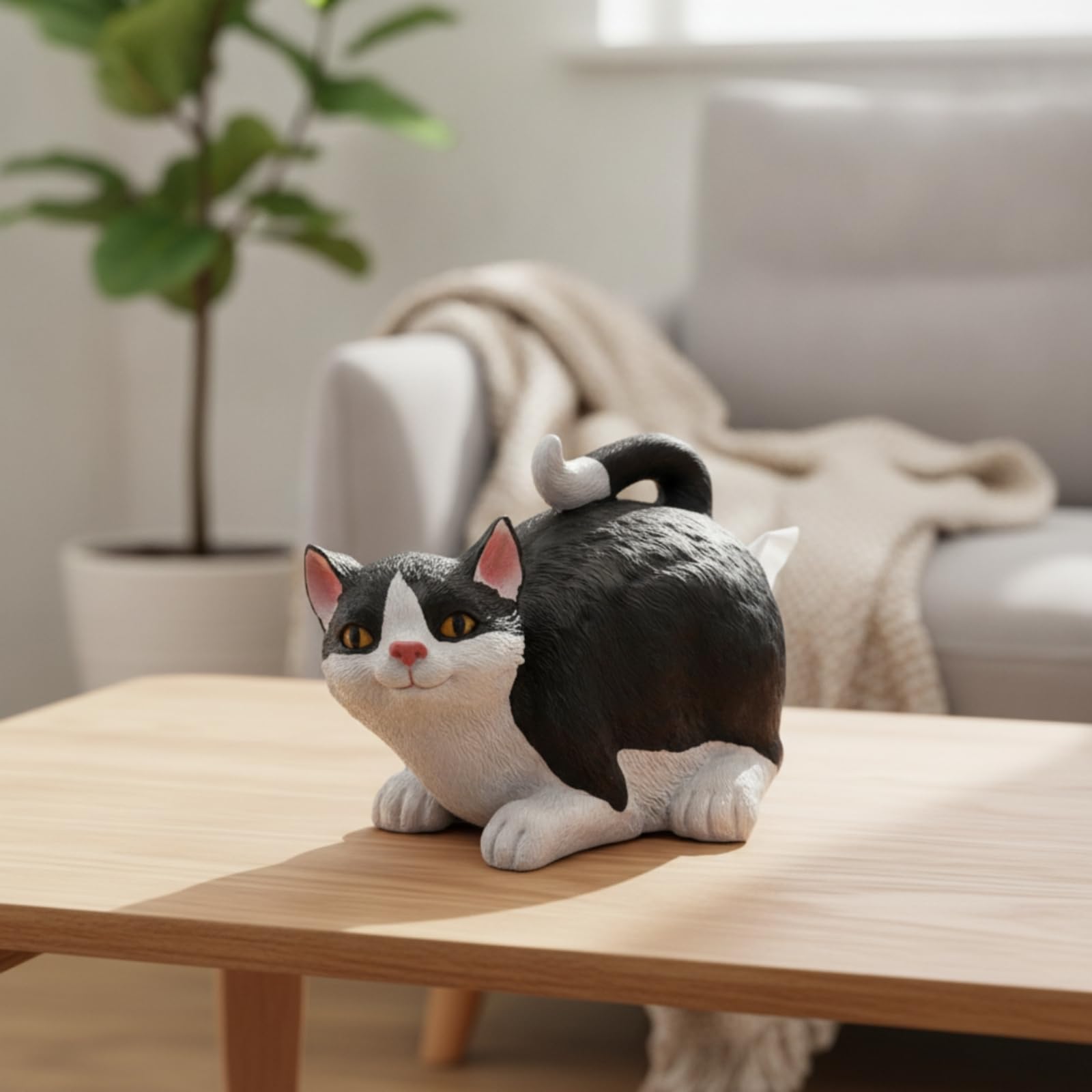 Boîte à Mouchoirs en Forme Chat Mignon Distributeur Mouchoirs Chat Sculpté Décoration pour Chambre