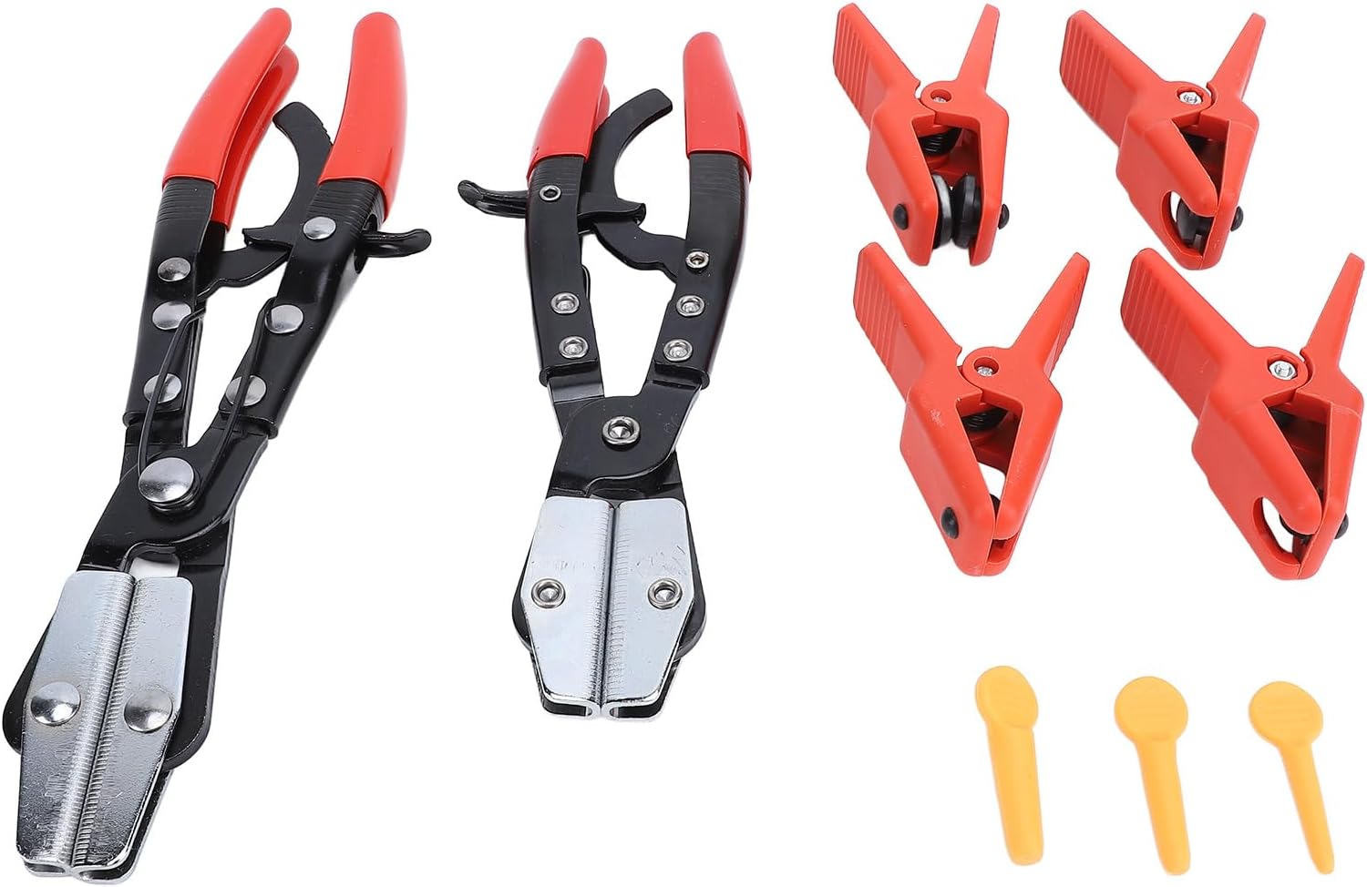 Metal Hose Pincher Pliers Set, 8 and 10 Inch Flexible Hose Pinch Off Pliers with Fluid Line Clamps - Adjustable Clamping Force, Anti Slip Handle, Ideal for Car Radiator and Fuel