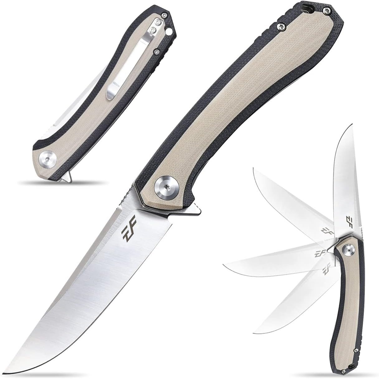 Eafengrow EF947 EDC D2 Folding Knife, G10 Handle Ball Bearing Folder with Locking Liner EDC Flipper Knife with Pocket Camping Hiking Survival Outdoor tool(DESERT)