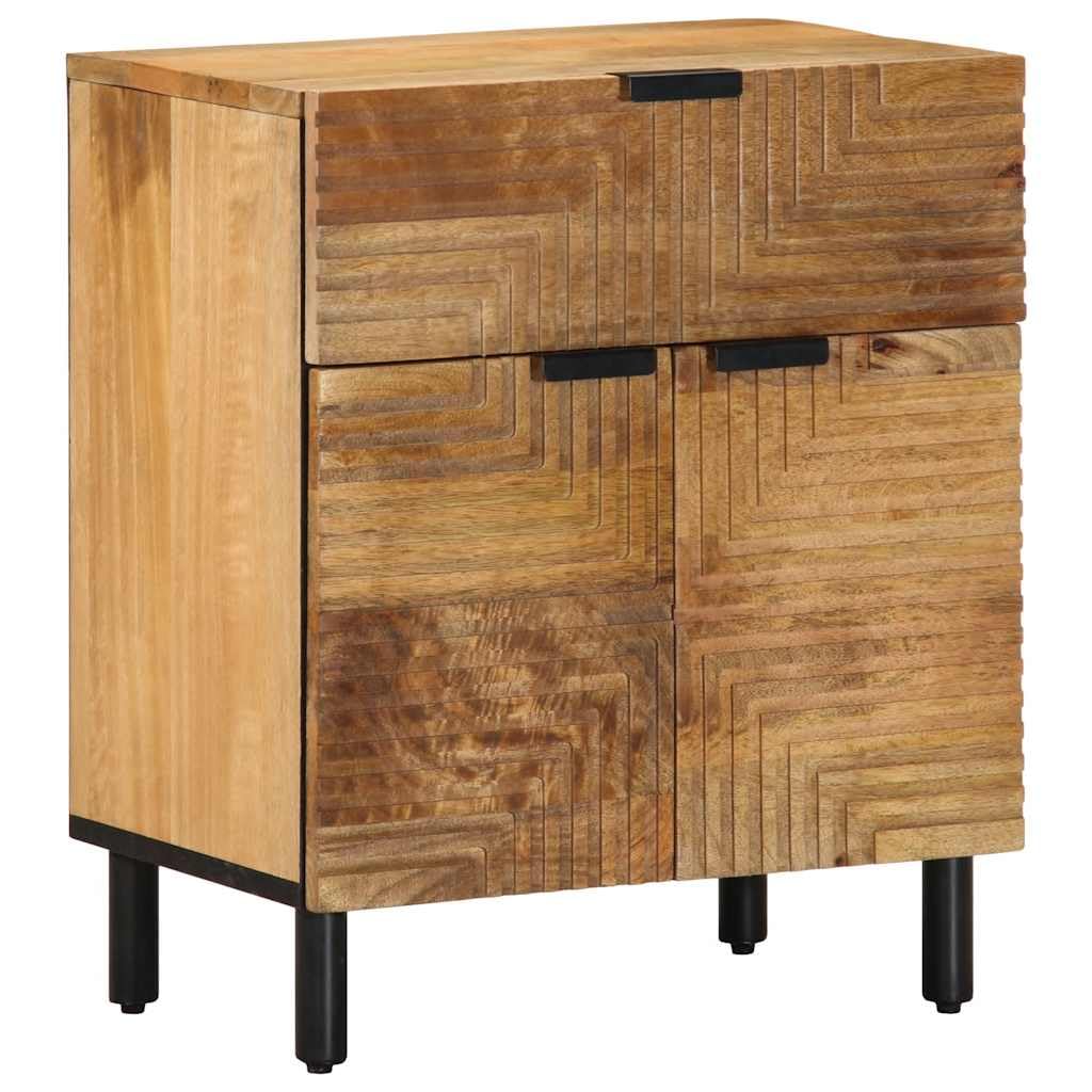 Eleganter Nachttisch aus massivem Mangoholz mit reichlich Stauraum, robuster Beistelltisch für Schlafzimmer und Wohnzimmer, individuelle Holzmaserung, stabile Holzbeine