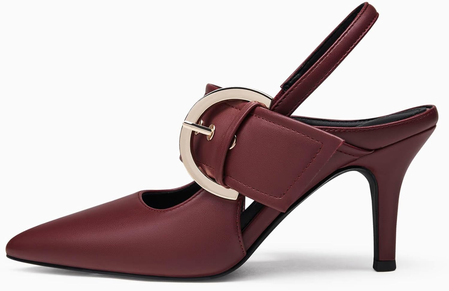 Coutgo Womens Slingback Pumps Closed Pointed Toe High Heels Belt Buckle Strap Dressy Work Shoes - Image 2