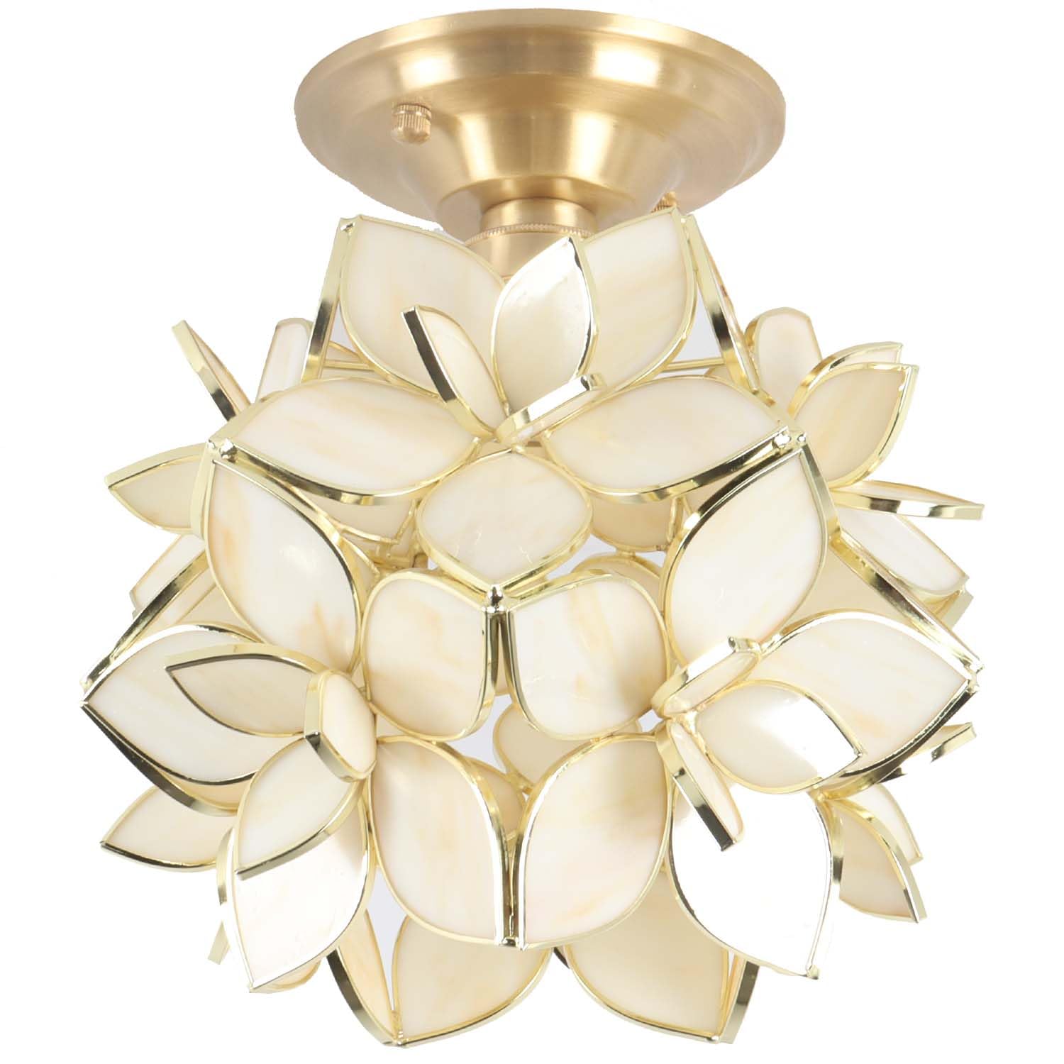 Bieye Flower Petals Tiffany Style Stained Glass Close to Ceiling Light for Home Decor (Textured Aqua Blue, 8" Rose Lily)