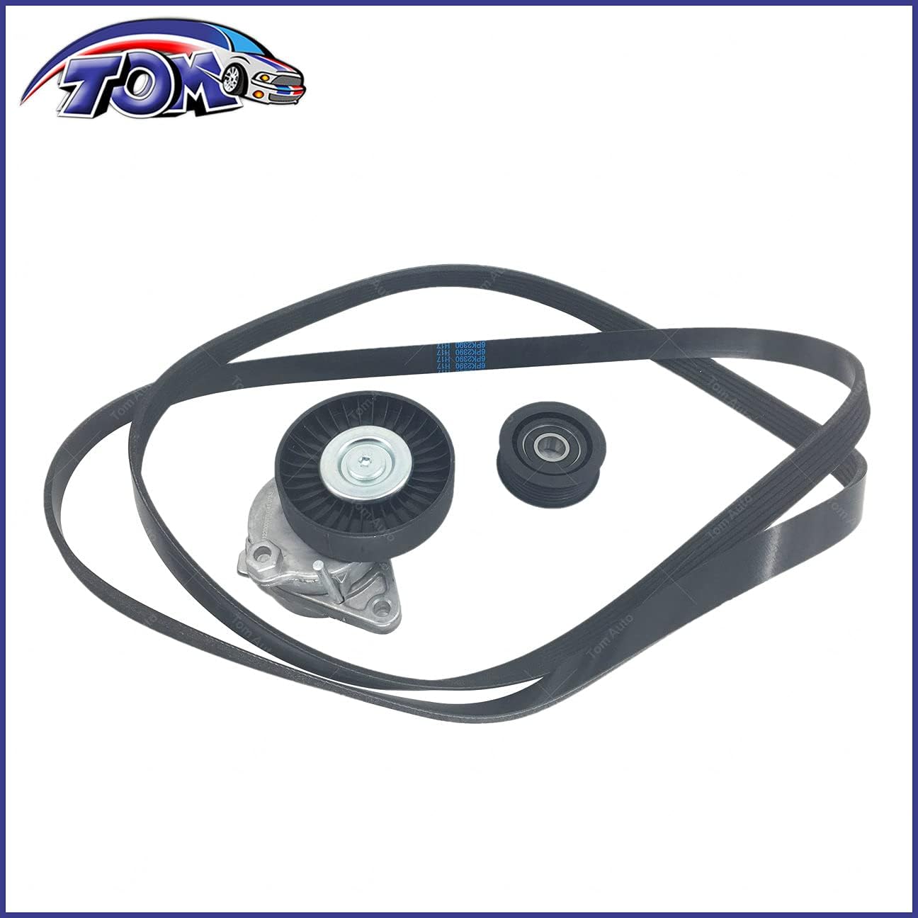 TOM - Serpentine Belt Tensioner+Idler Pulley+Drive Belt Kit for Chrysler Mercedes Benz