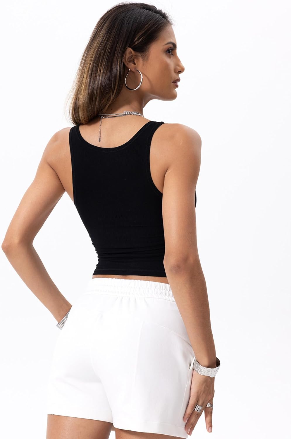 Danysu Women Rib Tank Top Padded Workout Top Square Neck Crop Tank Fitted Basic Cami Tops - Image 7