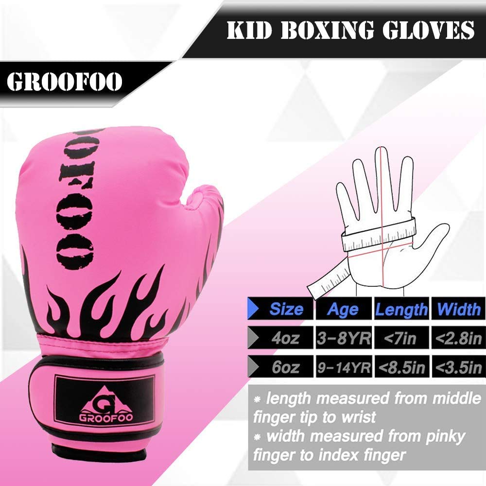 GROOFOO RęKawice Bokserskie Dla Dzieci 4oz 6oz 8oz RęKawice Bokserskie Do Sparingu Do Kick Boxingu, Treningu Sparingowego, Mma, Muay Thai Wiek Od 3 Do 16 Lat