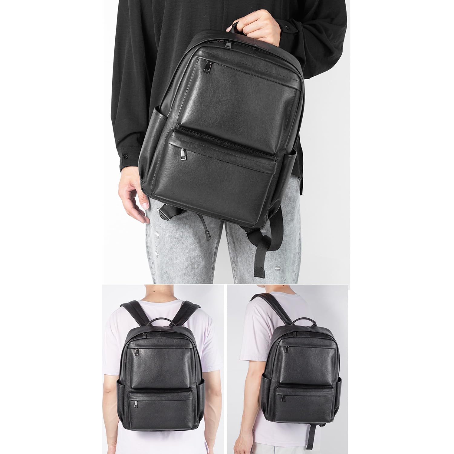 Plecak skórzany, wielofunkcyjny plecak na laptopa, biznesowy plecak podróżny na ramię, torba szkolna na ramię (Black 29 * 17 * 40cm)
