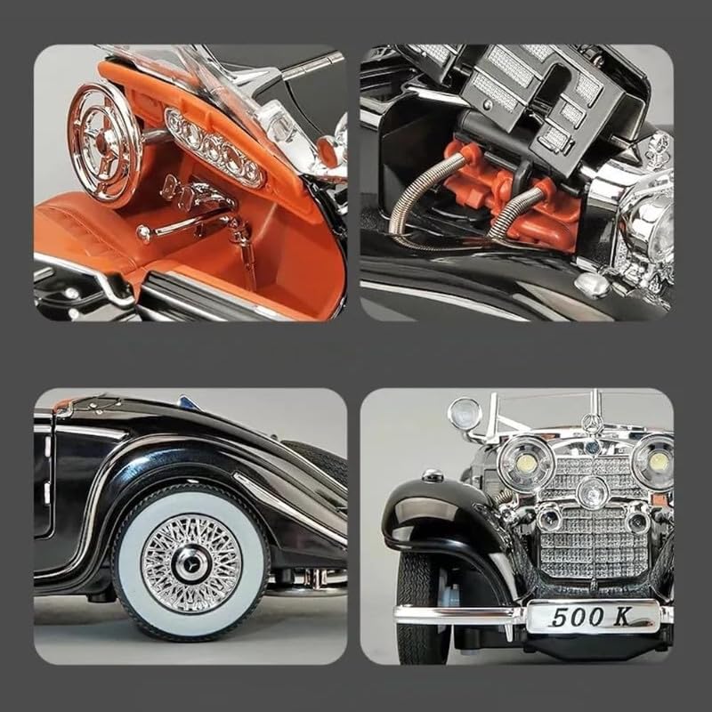 Image of Model 1:24 Mercedees Benz 500K Model Alloy Metal Pull Back Die-cast Car Openable Doors with Sound and Light Vehicle Car Toy for Kids - Multicolor