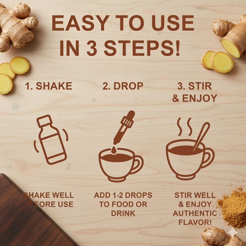 Flora Extracts Ginger Spice Drops [Mild] – 10 ml / 0.34 Fl Oz (Pack of 1) | Flavours upto 360 cups I Natural Liquid Ginger Extract for Food & Beverages | Authentic Ginger Taste & Aroma | Vegan | No Preservatives