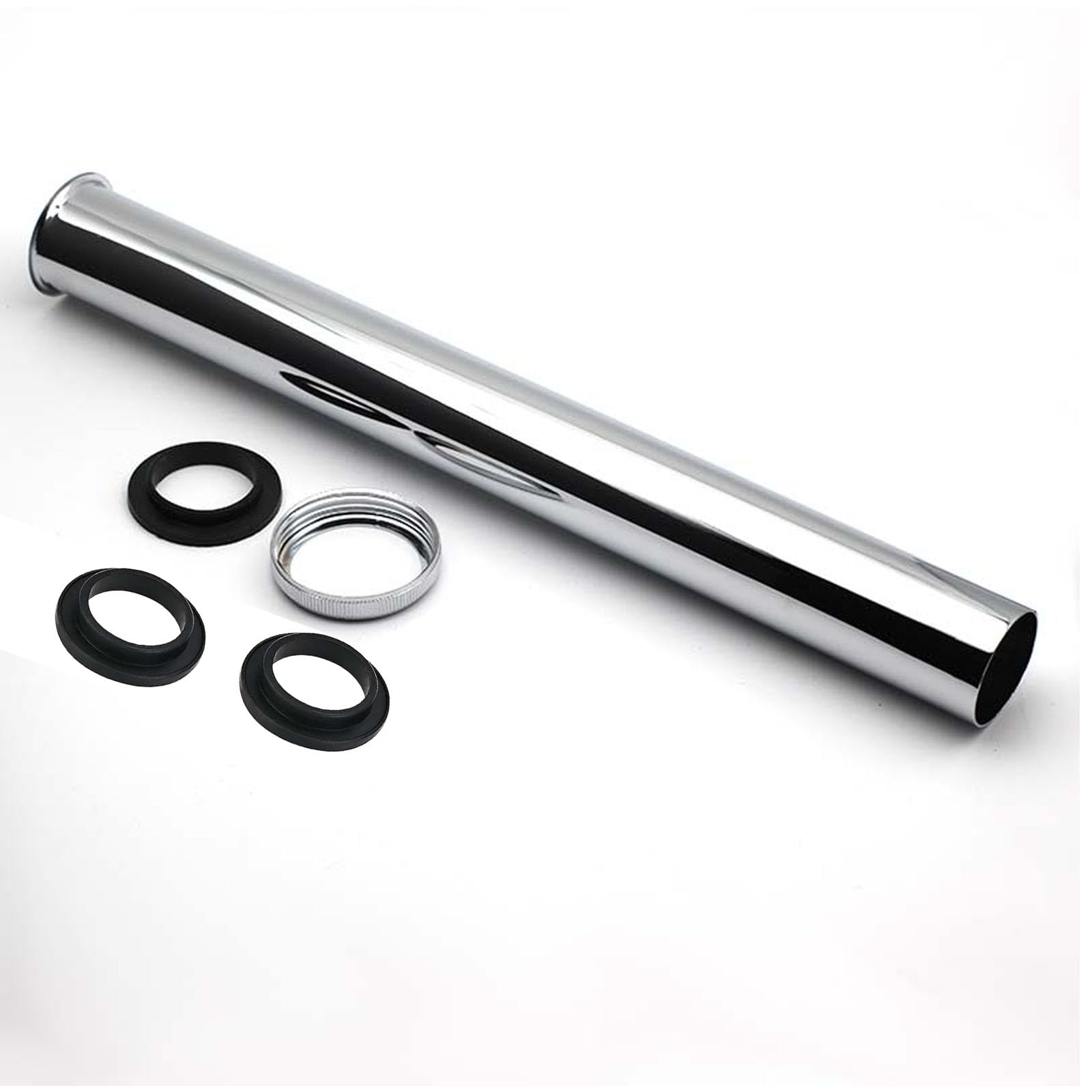 Tubo di Prolunga per Scarico Lungo 300mm, Tubo di Immersione Sifone in Acciaio Inox Sifone Lavabo Bagno, Scarico Lavandino Bagno con Dado e 3 Anelli di Tenuta per Lavabo, 1 1/4 pollici x 32 mm