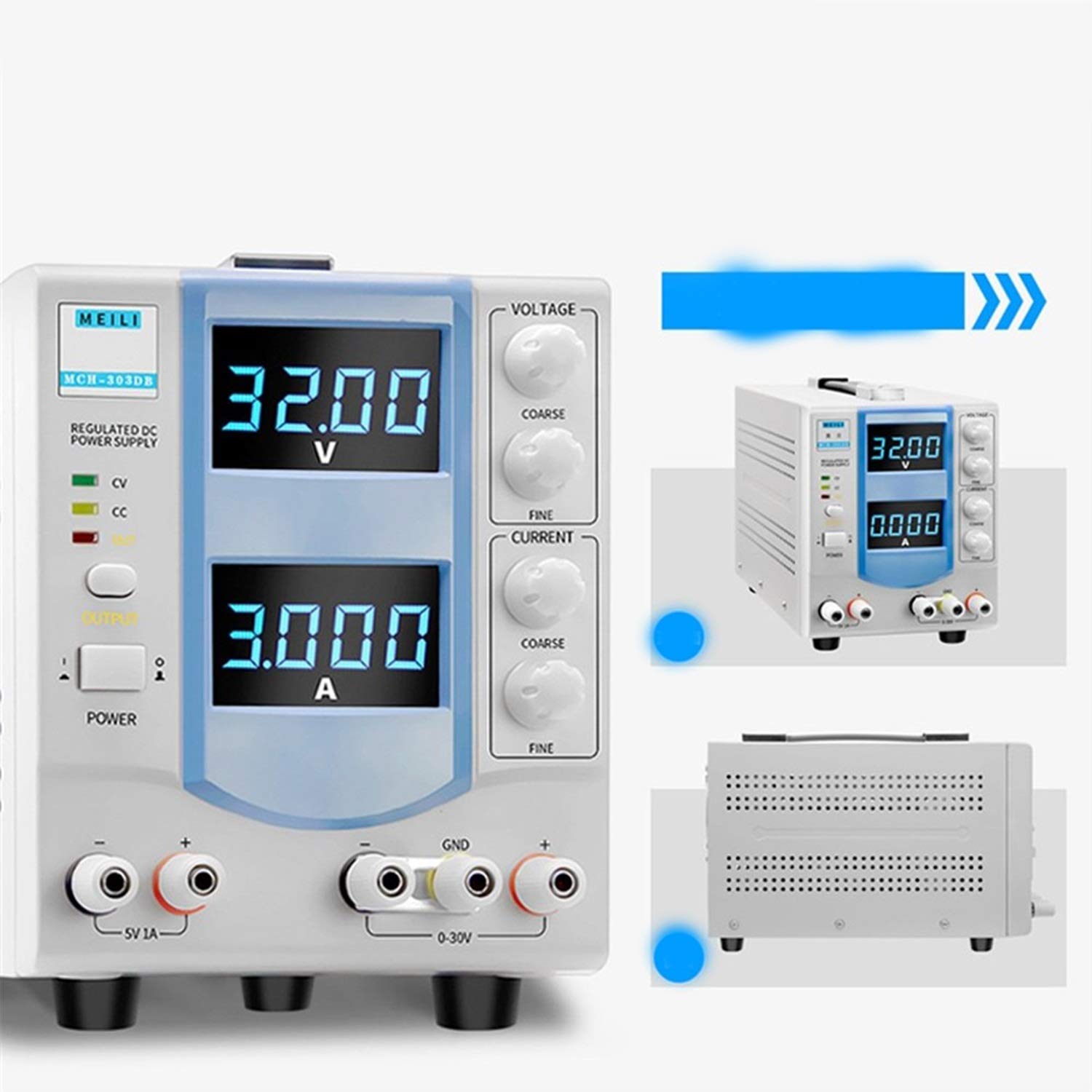 0-30V 3A Fuente de alimentación regulada CC ajustable Pantalla cuatro dígitos lineal MCH-303DB,Alta Precisión | 220V