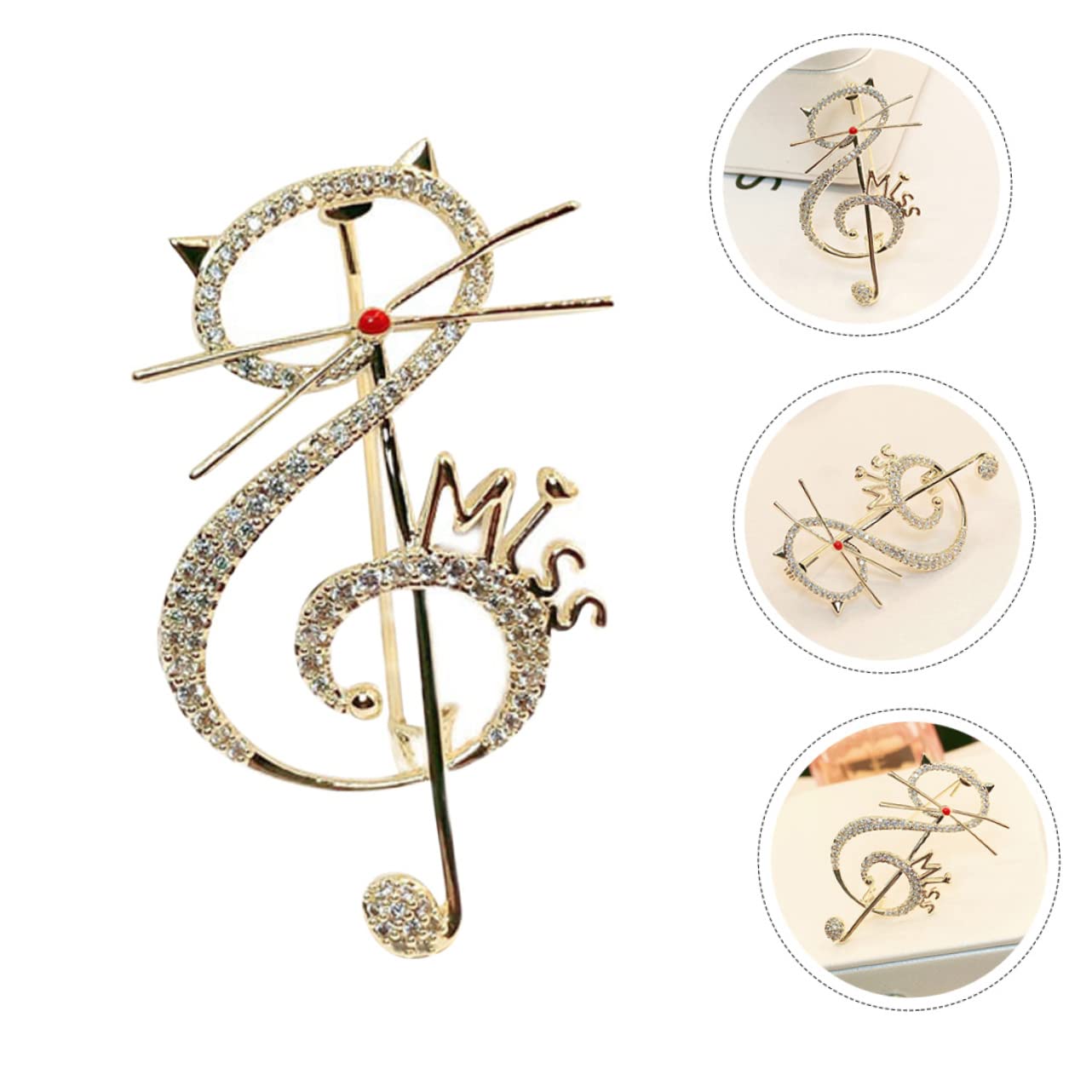 GALPADA spilla nota musicale spilla a forma di gatto spilla in zircone spille retrò spilla abbigliamento spilla Madre arredamento d'epoca ornamento di zirconi Spilla gatto ， Golden
