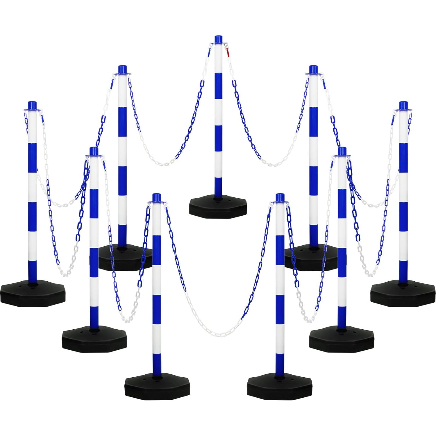(Incomplete)Amylove 9 Packs Traffic Delineator Post Cone with Base, Traffic Cones Safety Cones Caution Cones Plastic Stanchion Chain Safety Barriers with 6.6 Feet Link Chain and S Hooks for Parking Lot (Blue) Blue 9
