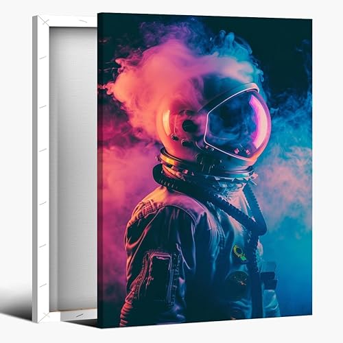 Lienzo decorativo retro de astronauta ahumado, neón Cyberpunk, impresiones artísticas únicas futuristas de ciencia ficción, decoración del hogar