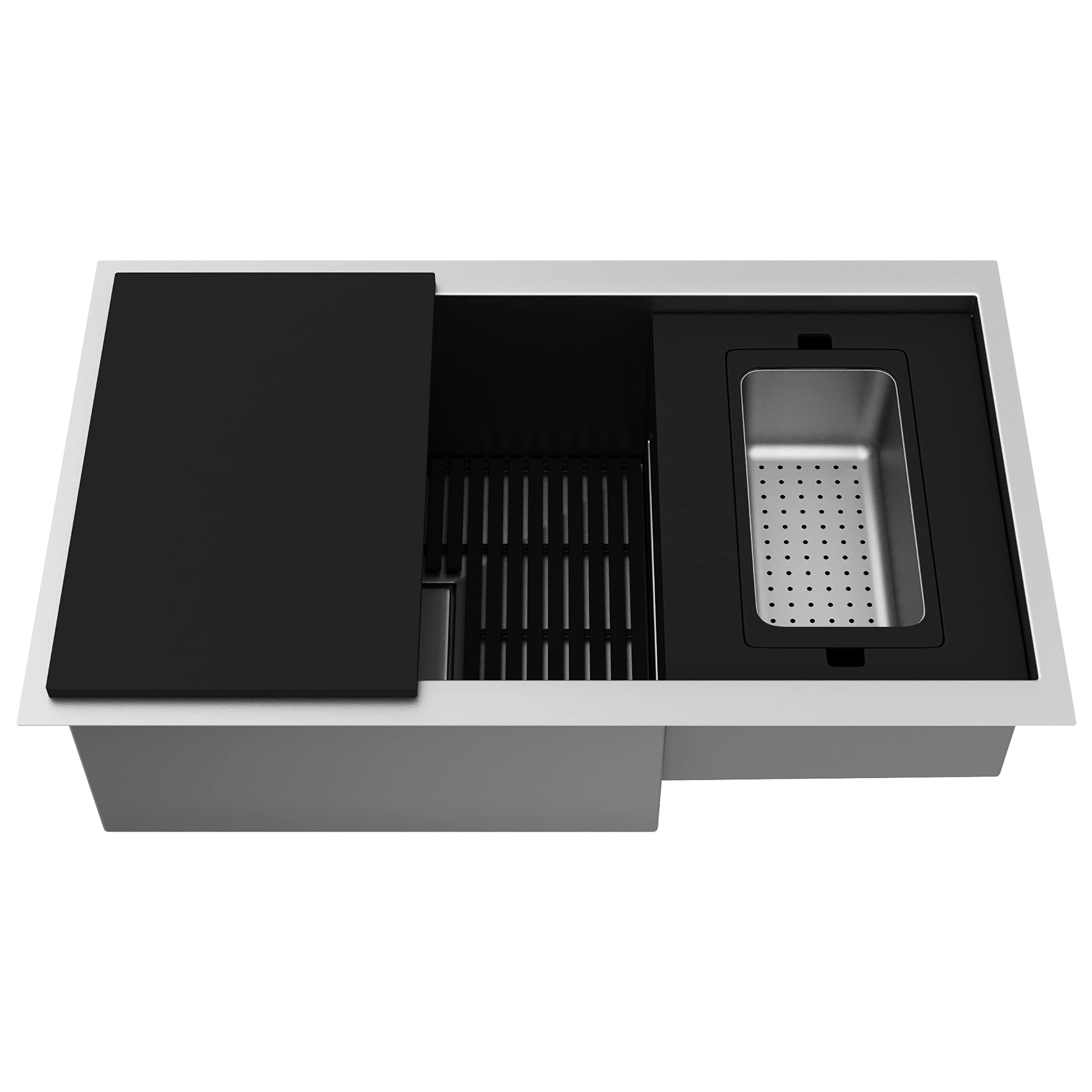 VIGO Hampton Stainless Steel 32 inch Single Bowl Undermount Workstation Kitchen Sink with Utility Tier Ledge and Accessories-VG3217K1