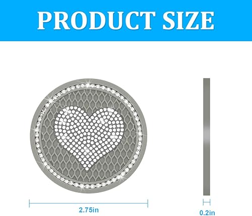Miniatura 2 de zipelo Portavasos para automóvil con forma de corazón, 2 posavasos universales con diamantes de imitación de cristal, tapete antideslizante para