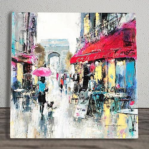Global Designs Paris Modern 1 Ceramic Tile Picture Plaque Sign Wall Art By Brent Heighton Paris Café Street Scene 20x20cm