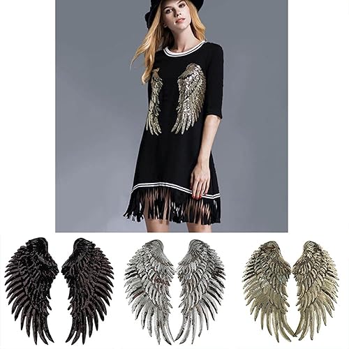 Miniatura 6 de 1 par de parches de lentejuelas con alas de ángel, alas de ángel doradas, parches para planchar para ropa, chaquetas, jeans, vestidos, sombreros,