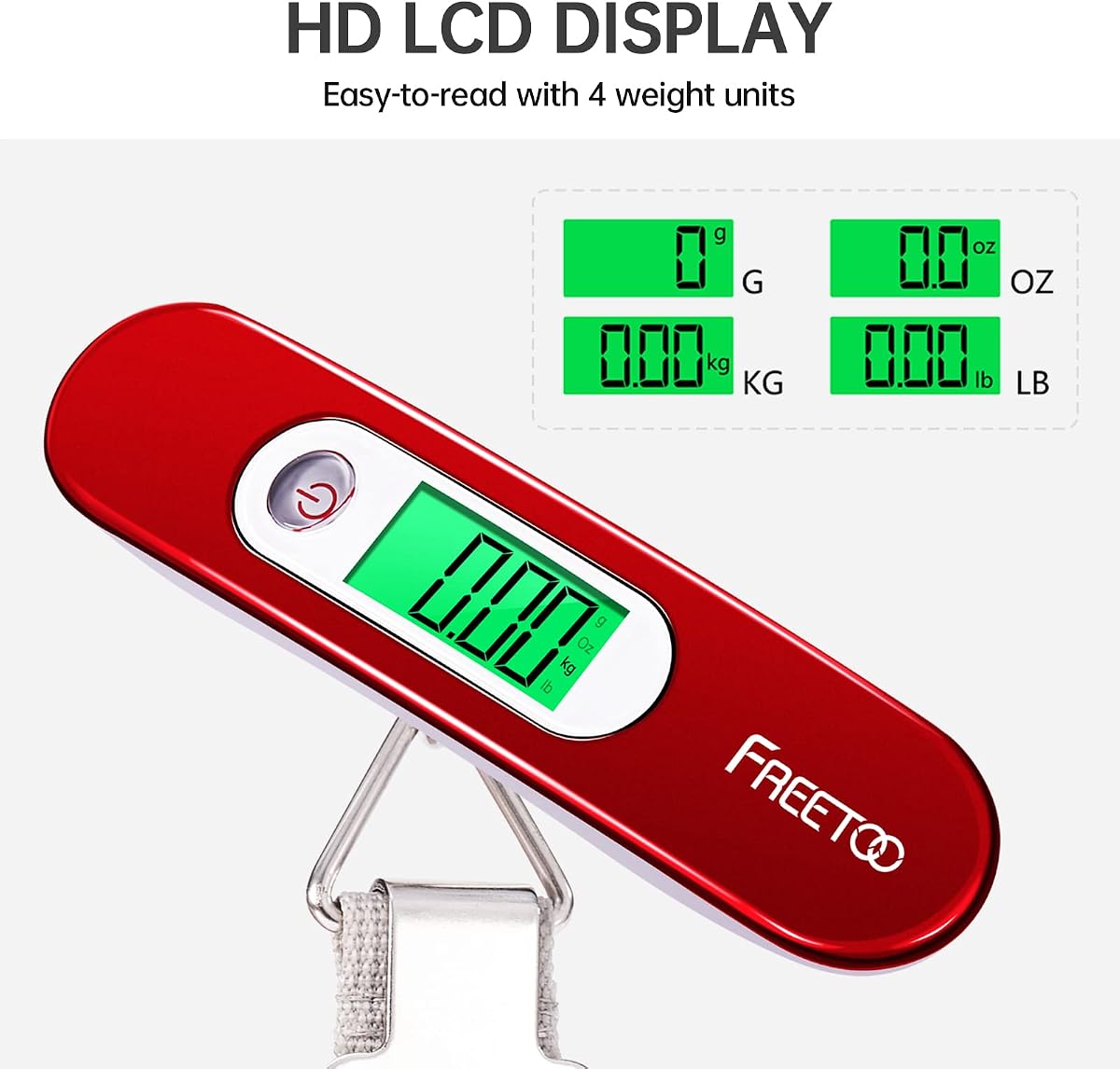 FREETOO Luggage Scale Portable Digital Weight Scale for Travel Suitcase Weigher with Tare Function 110 Lb/ 50Kg Capacity Red — view 4