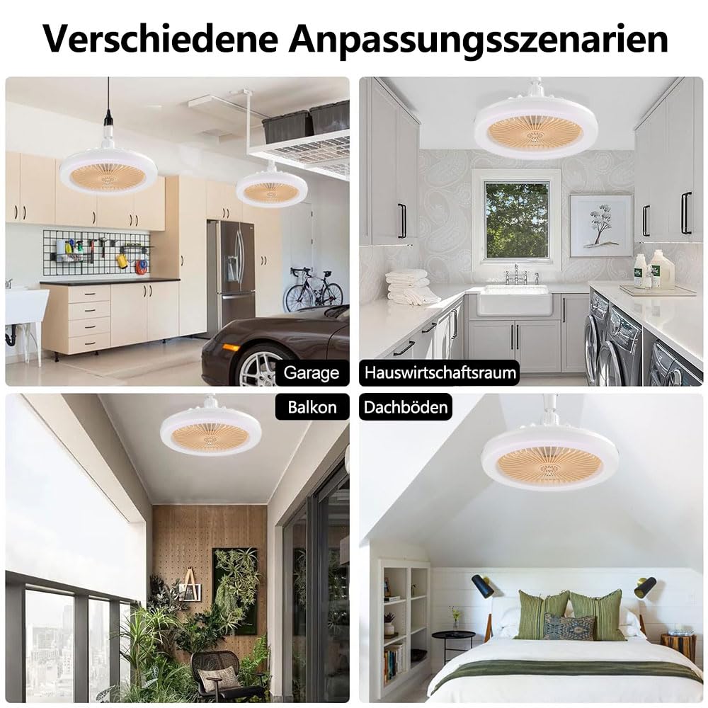 Anyingkai Bombilla Ventilador,Lampara Ventilador Techo,E27 Ventilador de Techo con Luz,Ventilador Lampara Techo,Ventiladores de Techo con Luz (Amarillo, 25cm)