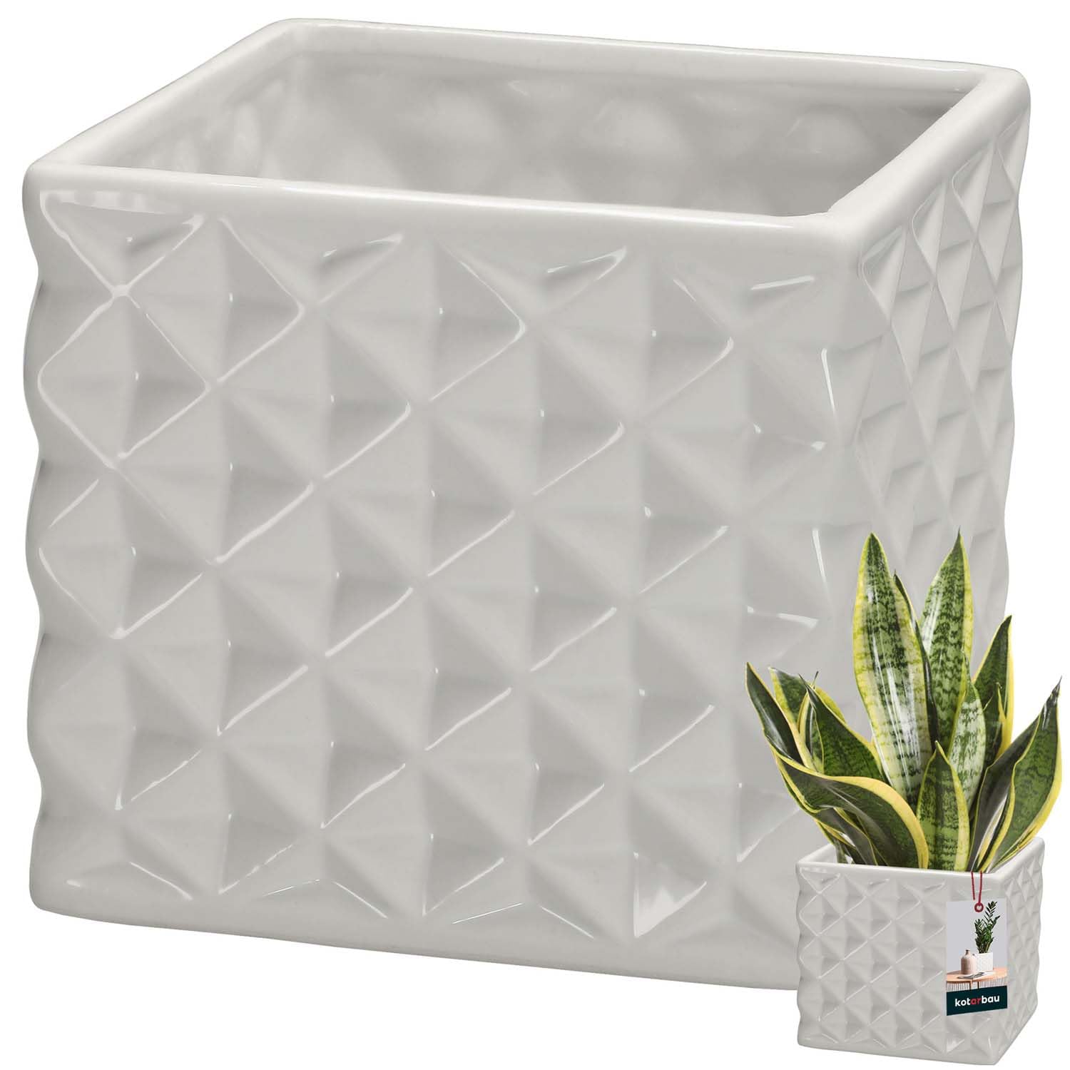 KOTARBAU® Flower Pot Ceramic Glazed Square White 14 x 14 cm H 13 cm Planters for Indoor Plants Orchids & Succulents Pot Plants Pots Flowers Planter Flower Pot Square Piano Collection