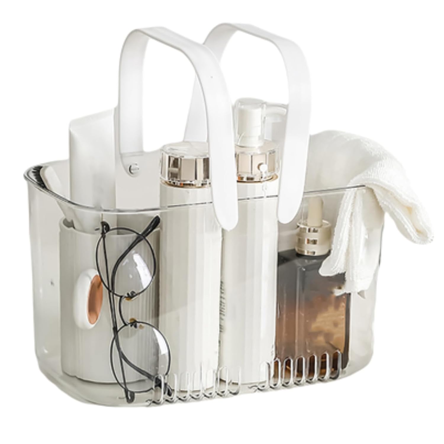 Tomedny Plastic Shower Caddy Basket Portable Shower Caddy Tote with Handles Clear Toiletry Organizer Bin Large Capacity Hollow