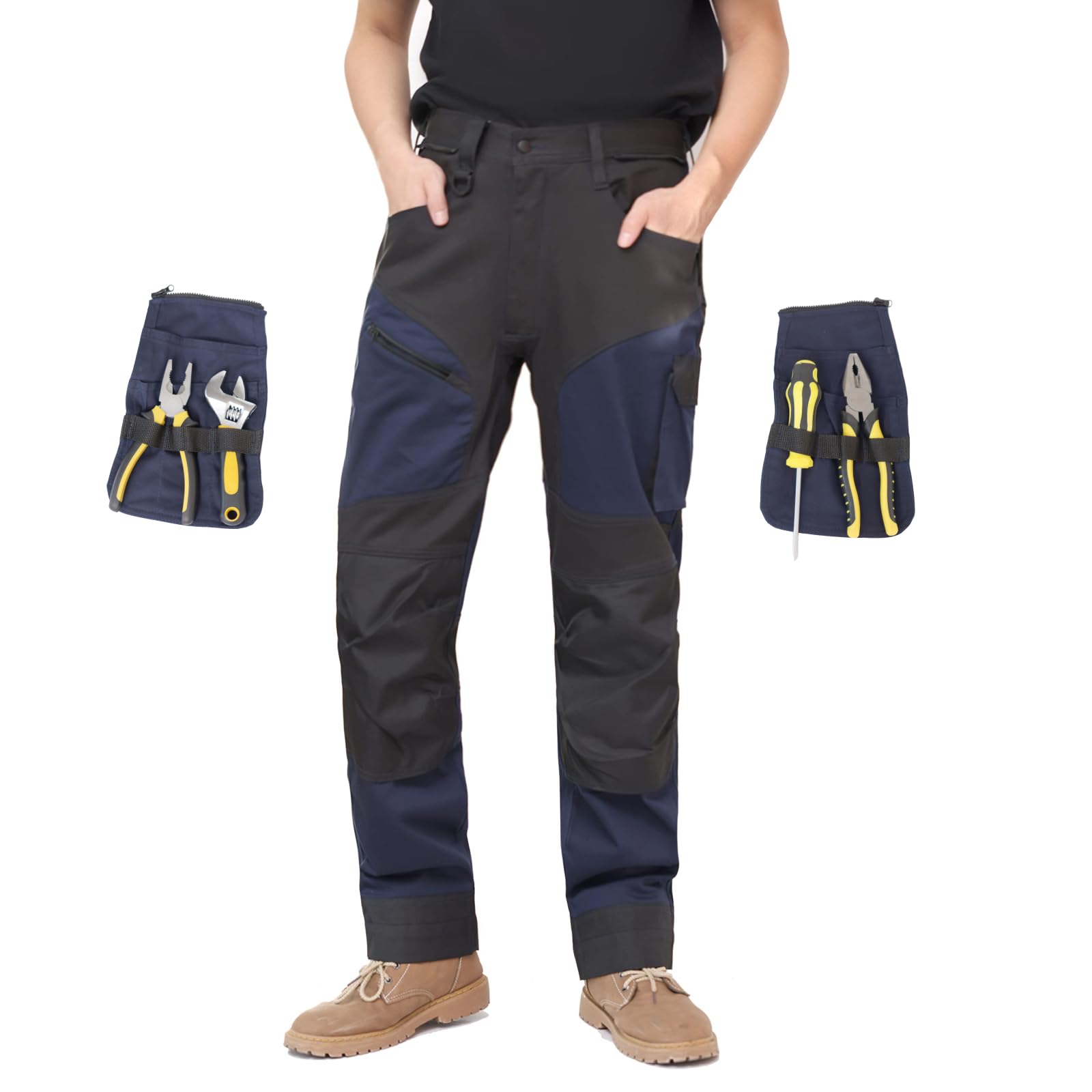 WORK IDEA Pantaloni da Lavoro da Uomo, con Tasche al Ginocchio Oxford, Pantaloni Elasticizzati in Cotone