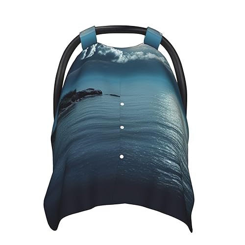 Baby Car Seat Canopy Cover for Mom, Soft Breathable Nursing Breastfeeding Covers Multi Use Stroller Sun Shade Newborn Shower GiftMoon Ocean Landscape