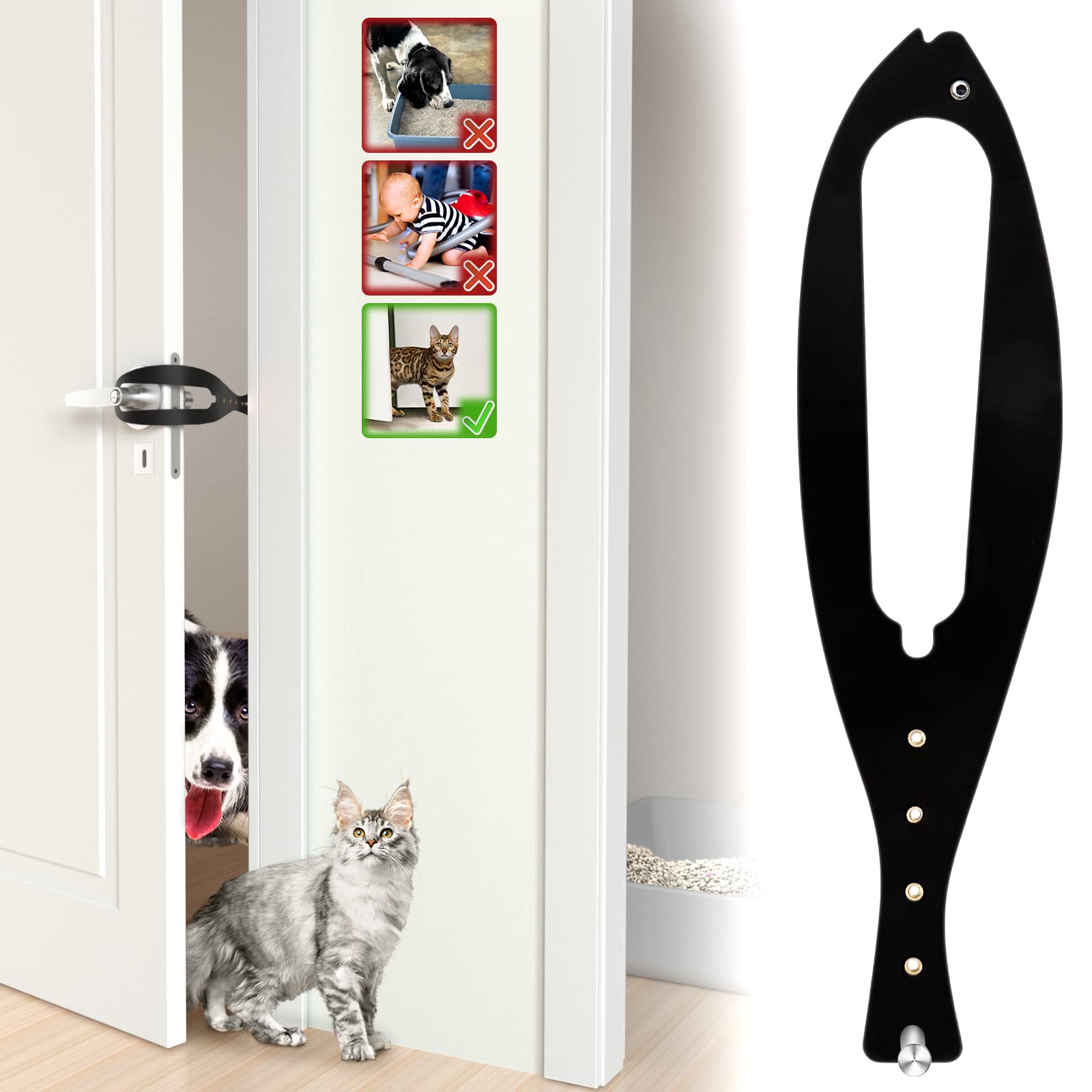 Cat Door Holder Latch Larger Adjustable Cat Door Alternative Fast Latch Strap Let Cats in and Keeps Dogs Out of Litter & Food and Safe Baby Proof No Measuring Easy to Install Black