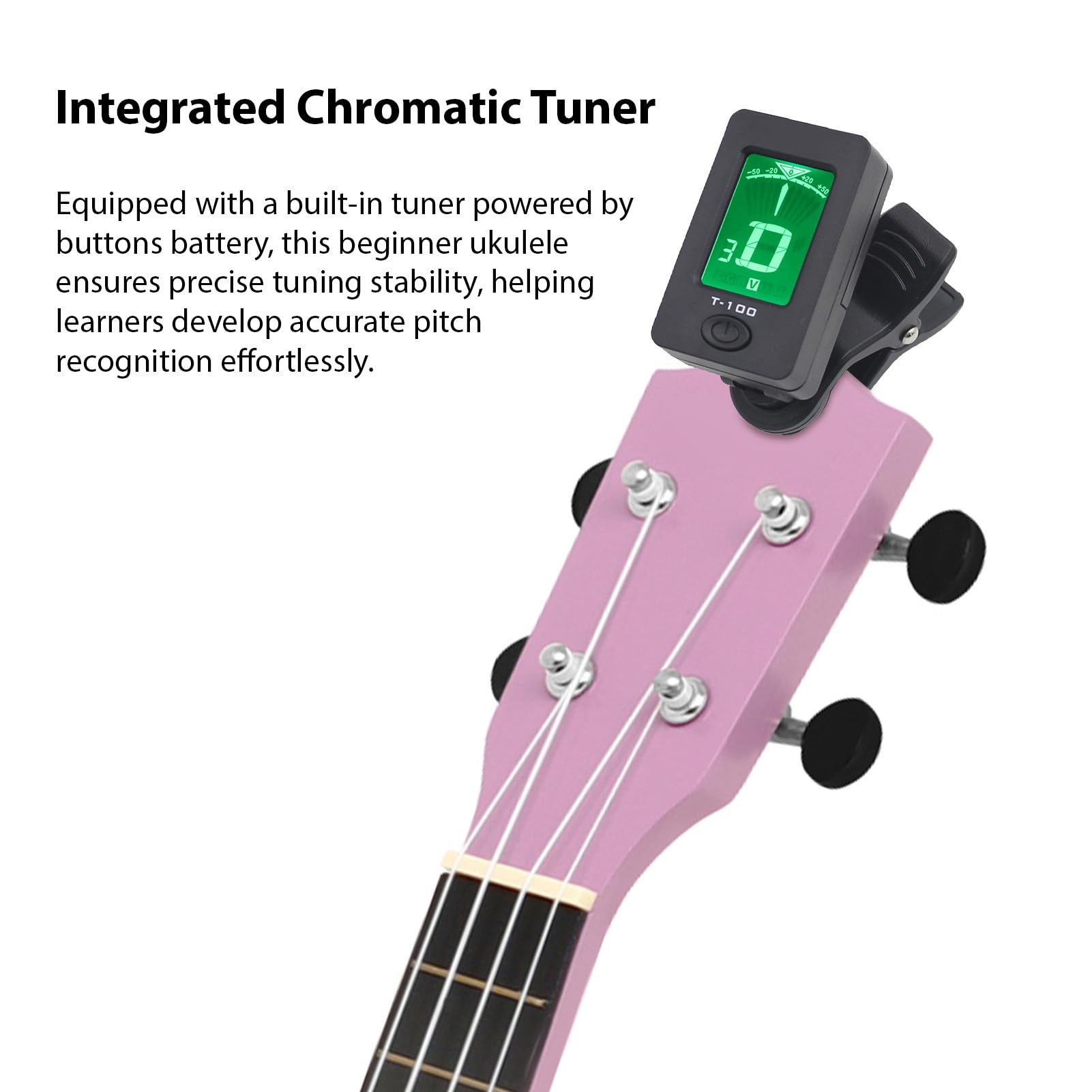 Generic Bunte 21-Zoll-Ukulele für Anfänger mit Stimmgerät, Kapodaster, Plektren und Gigbag, Lindenholz-Ukulelen-Starterset für Erwachsene und Kinder (PINK)