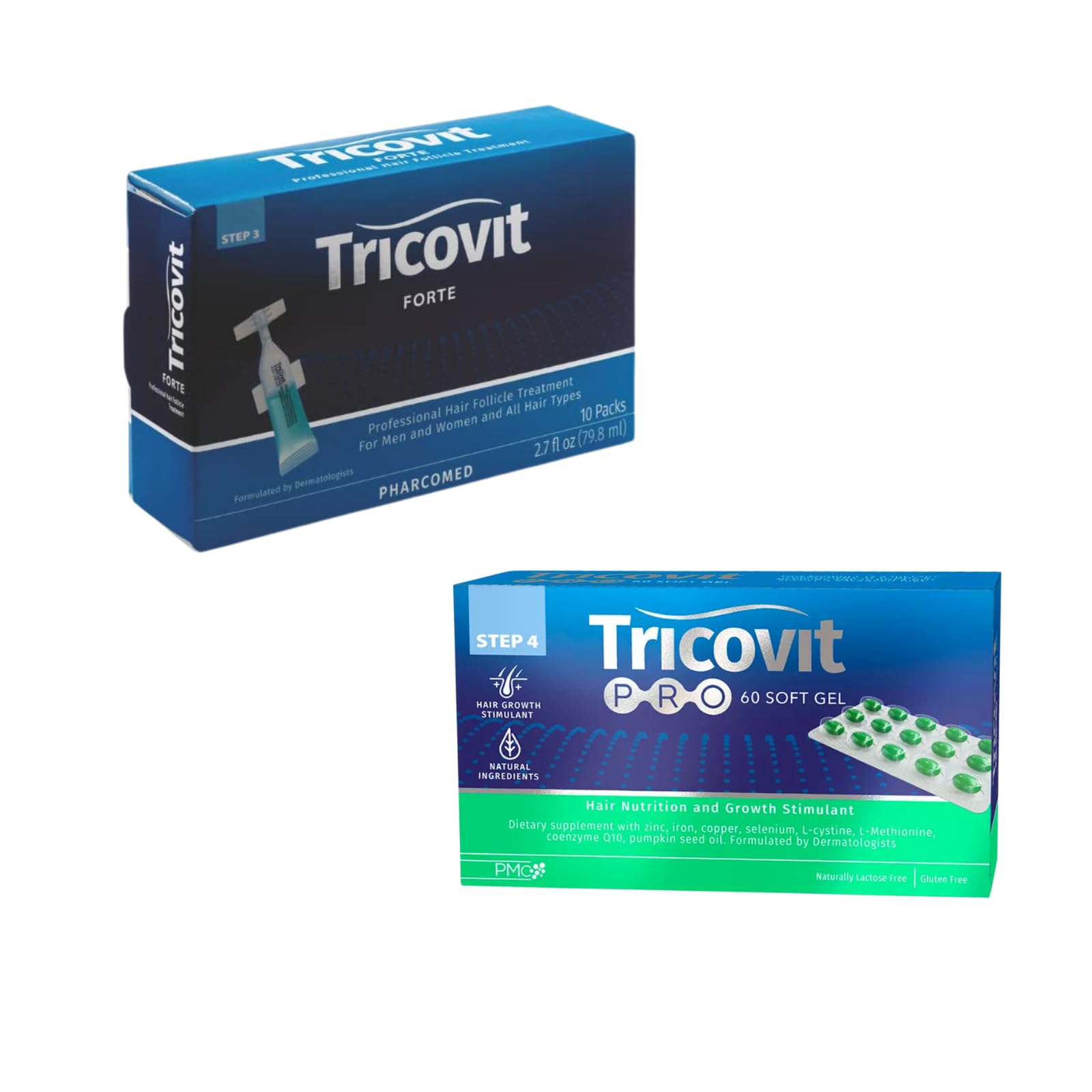 Tricovit Hormonal Emergency Kit - 1 Pro Hair Nutrition Growth Stimulant Hair Supplement 60 gels 1 Forte Hair