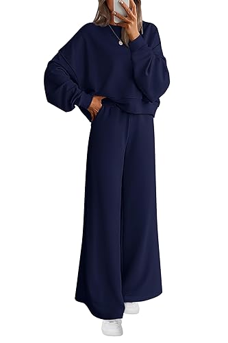 Women 2 Piece Outfits 2026 Spring Sweatsuits Crewneck Sweatshirt Wide