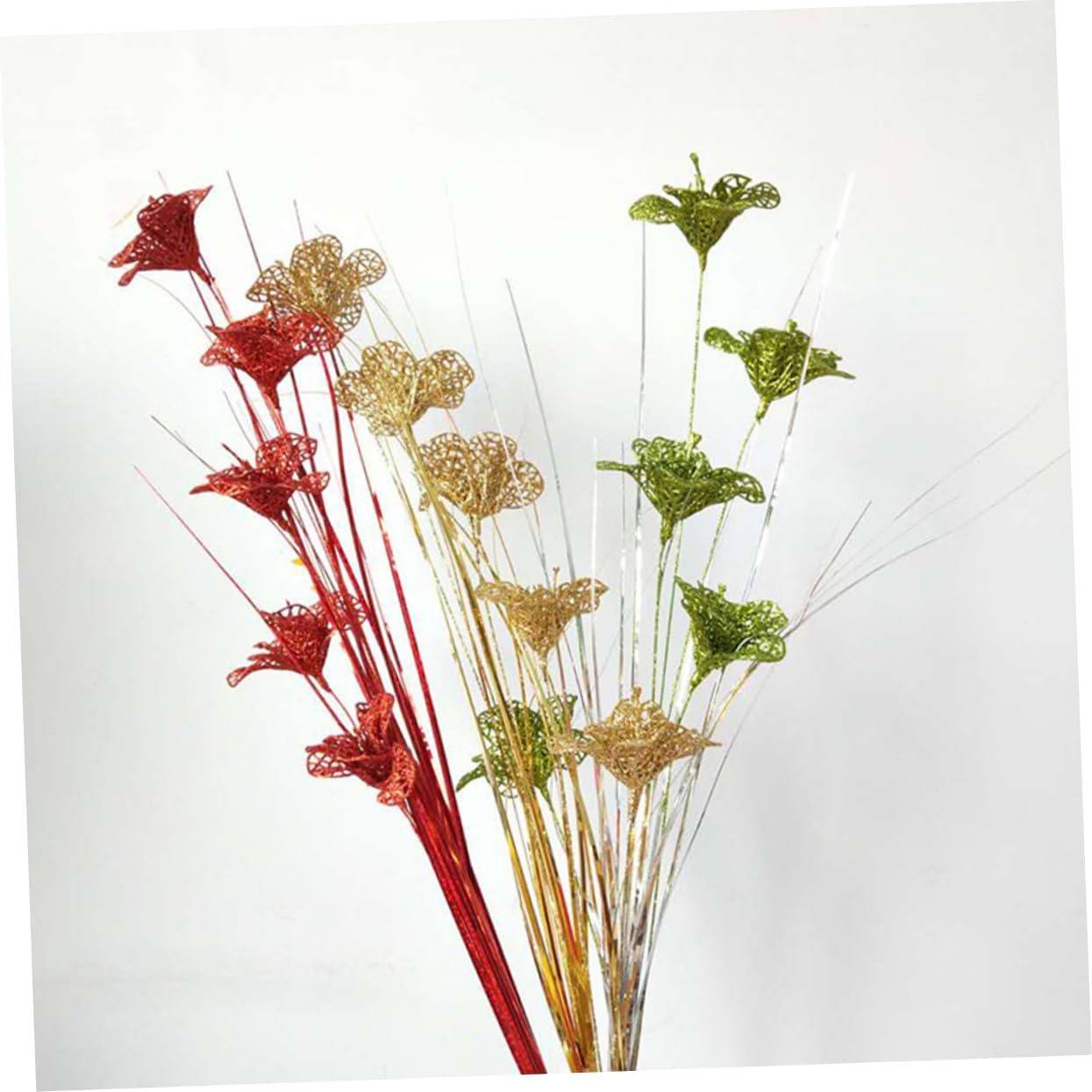 3pcs Glitter Artificial Flower Stems Poles for Christmas Decoration Stylish Faux Flower Arrangement for Bouquets and Table Decor for Home and Holiday Celebrations