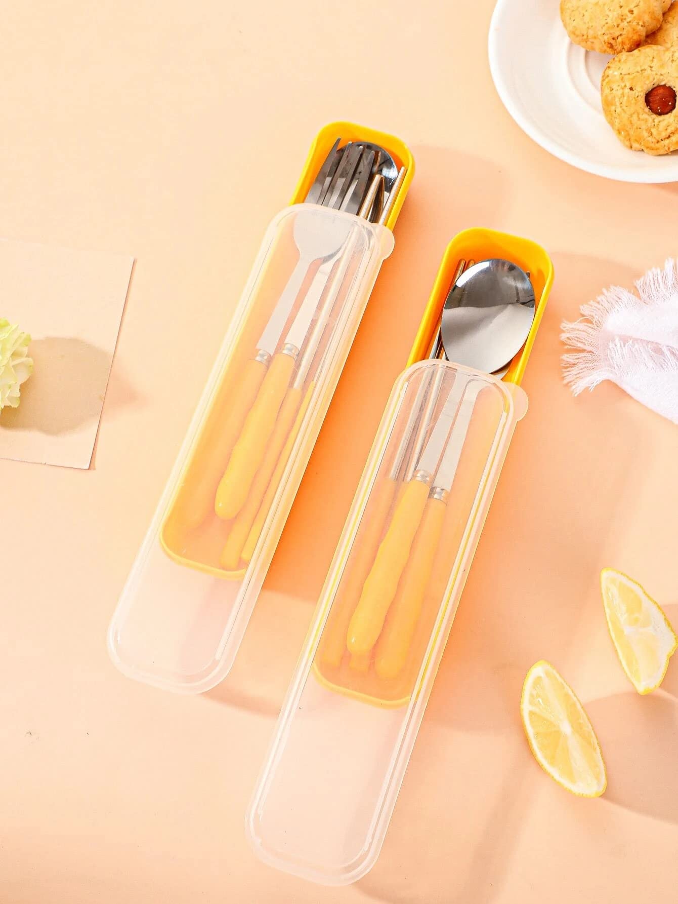 Home Cloud Premium Stainless Steel Cutlery Set Of 3-Piece (Spoon, Fork, Chopsticks) Including Travel Spoon Box - Exquisite Portable Tableware For Customized Gifts (Yellow) 2