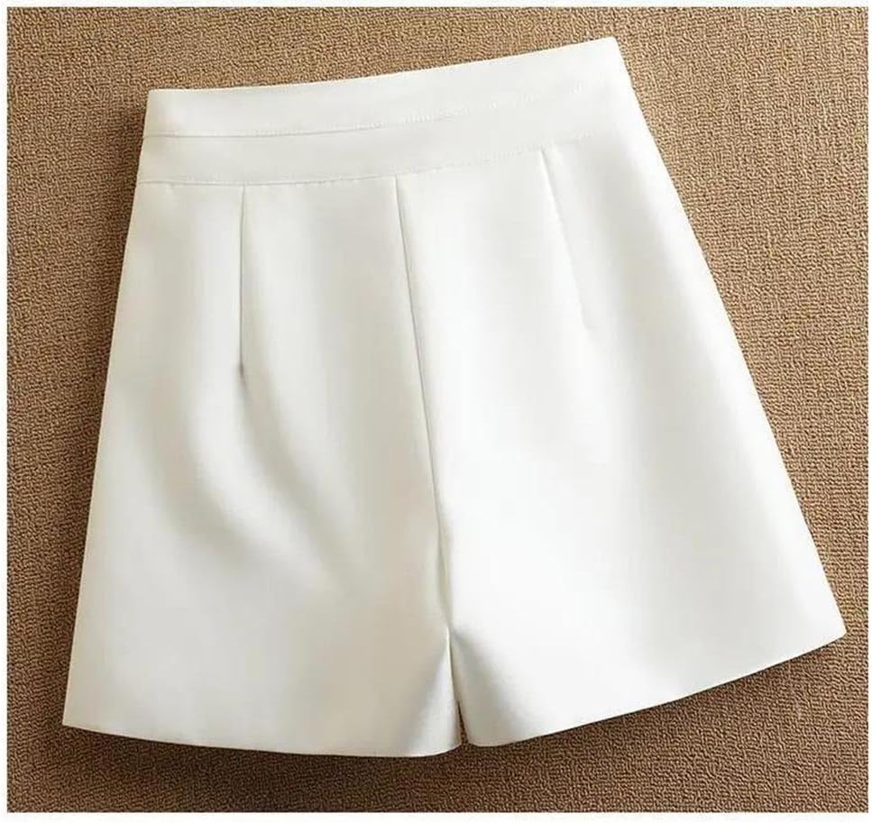 Women Pleated Shorts Double Button Casual Trousers with Pockets Office Daily Slim Short Pants