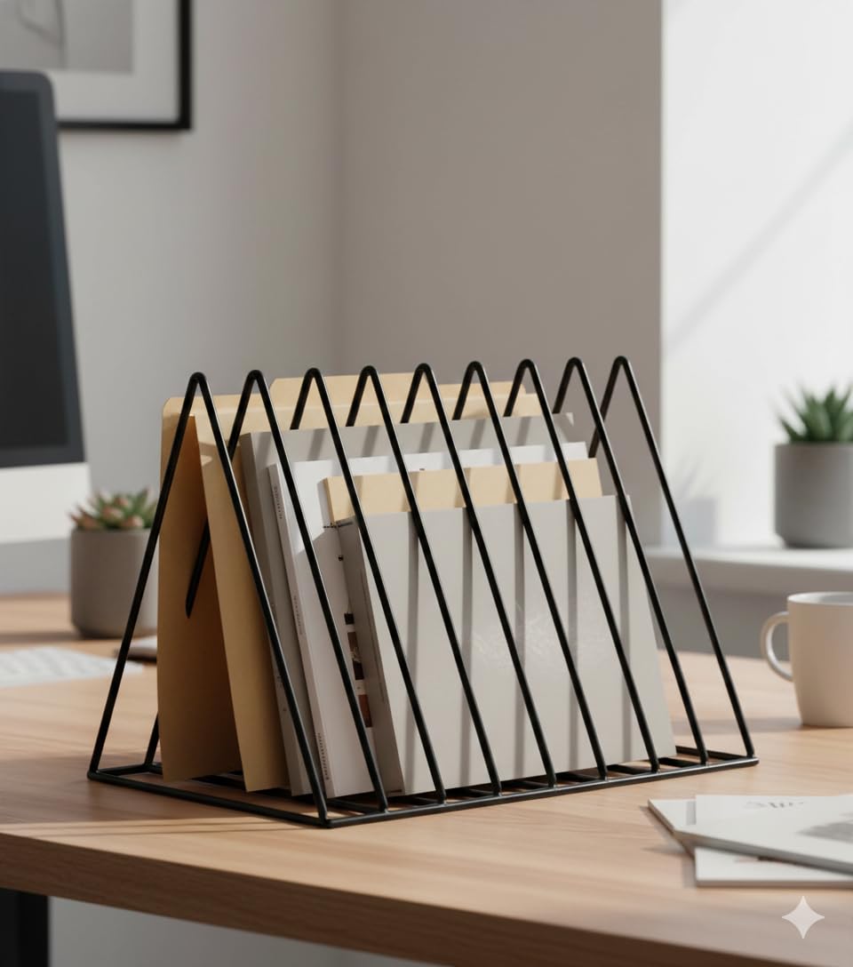 The Arts Box Metal Book Stand for Study Table | Set of 1 Iron Desk Organizer for Books Files Magazines | Tabletop Storage Rack for Home Office Library | Black